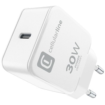 Зарядно устройство Cellularline 8799, от контакт към 1x USB C(ж), 30W, бяло | JAR Computers Cellularline The One IT8799