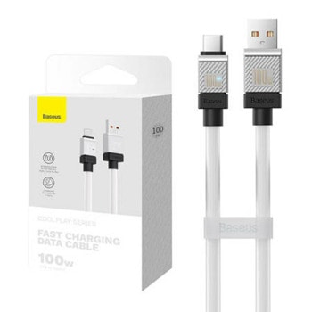 Кабел Baseus CoolPlay CAKW000602, от USB-A(м) към USB-C(м), 1m, 100W, бял | JAR Computers Baseus CoolPlay CAKW000602