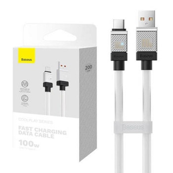 Кабел Baseus CoolPlay CAKW000702, от USB-A(м) към USB-C(м), 2m, 100W, бял | JAR Computers Baseus CoolPlay CAKW000702