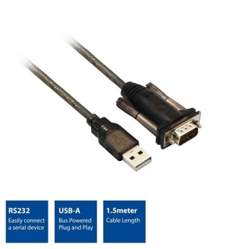 Кабел ACT AC6000, от USB-A (м) към RS232 D-sub 9-pin (м), 1.5m, черен | JAR Computers Кабел ACT AC6000 USB-A RS232 1.5m