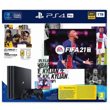 Конзола PlayStation 4 Pro 1TB в комплект с FIFA 21 и DualShock 4, черна | JAR Computers PS4 Pro 1TB + DS 4 + FIFA 21