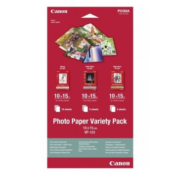 Фотохартия Canon Variety Pack VP-101, 10x15cm, гланцирана/матова/полугланц, 20 листа | JAR Computers Canon Photo Paper Variety Pack 10x15cm VP-101