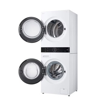 Комплект пералня и сушилня LG WashTower WT1210WWF, клас A, 12 кг. капацитет на пералня/10 кг. на сушилня, 1350 оборота в минута, 6 програми, 60 cm ширина, отложен старт, Smart Diagnosis, AI DD, Steam, TurboWash360, LoadSense, бели | JAR Computers LG WashTower WT1210WWF