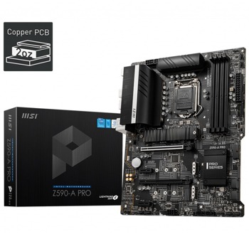 Дънна платка MSI Z590-A PRO, Z590, LGA1200, DDR4, PCI-E 4.0 (DP/HDMI)(CF), 6x SATA 6Gb/s, 3x M.2, 1x USB 3.2 Gen 2x 2 USB Type-C, ATX | JAR Computers MSI Z590-A PRO