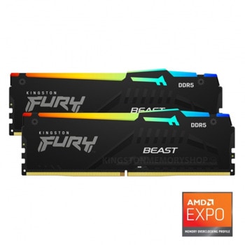 Памет 32GB (2x 16GB) DDR5 5600MT/s, Kingston FURY Beast RGB Black KF556C36BBEAK2-32, 1.25 V | JAR Computers Kingtson FURY Beast Black RGB 32GB 5600 KF556C36BB