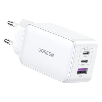 Зарядно устройство Ugreen CD244 White, от контакт към 1x USB-A(ж)/2x USB-C(ж), 65W, бяло | JAR Computers Ugreen CD244 White