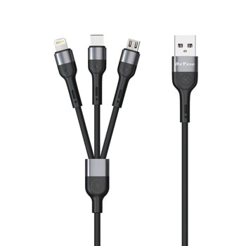 Кабел DeTech DE-C41, от USB A(м) към Lightning/USB C/Micro USB(м), 1m, черен | JAR Computers DeTech DE-C41 40204
