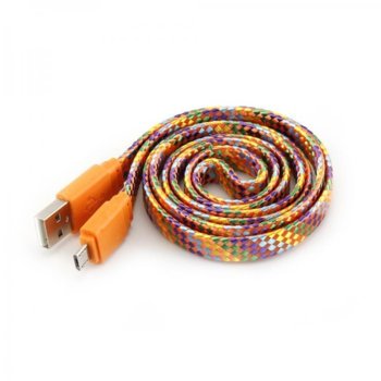 Кабел Sbox USB-103CF-O, от USB A(м) към USB Micro B(м), 1m, плосък с оплетка, оранжев | JAR Computers Sbox USB-103CF-O USB A(м) към USB Micro B(м) 1m