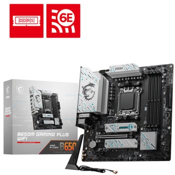 Дънна платка MSI B650M Gaming Plus WIFI, B650, AM5, DDR5, PCI-E 4.0 (DP&HDMI), 2x M.2, 4x SATA 6Gb/s, 2x USB 3.2 Gen 2 Type-A, 1x USB 3.2 Gen 2 Type-C, 2.5GbE LAN, Wi-Fi 6E, Bluetooth 5.3, Micro ATX | JAR Computers MSI B650M Gaming Plus WIFI 911-7E24-001