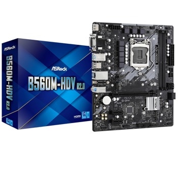 Дънна платка ASRock B560M-HDV R2.0 (Refurbished), B560, LGA 1200, DDR4, PCI-E 4.0, (DP&HDMI&VGA), 4x SATA 6Gb/s, 1x M.2, 1 x USB 3.2 Gen1, Micro ATX | JAR Computers ASRock B560M-HDV R2.0 Ref