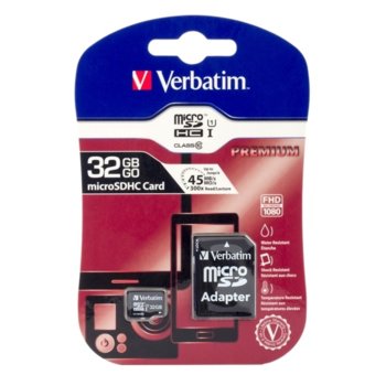 Карта памет 32GB microSDHC с адаптер, Verbatim, Class 10 UHS-I, скорост на четене 10MB/s, скорост на запис 10MB/s | JAR Computers Verbatim 32GB microSDHC