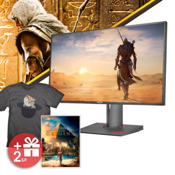 Монитор Asus ROG SWIFT PG279Q с подарък Тениска и Assassin's Creed-Origins, 27" (68.58 cm) 100%(sRGB), IPS панел, WQHD, 4ms, 350 cd/m2, DisplayPort, HDMI, USB 3.0 | JAR Computers Asus ROG Swift PG279Q + Tshirt + Game