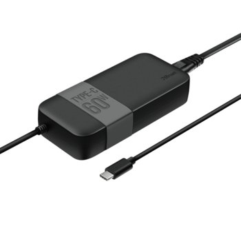 Захранване Trust Moda Universal 60W, за лаптопи с USB C, 5/9/12/15/20V, 3A, 2.1m, черен | JAR Computers TRUST Moda Universal 60W USB-C Charger 21478