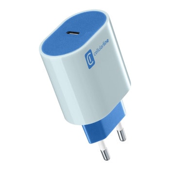 Зарядно устройство Cellularline Style Color Blue, от контакт към 1x USB C(ж), 20W, синьо | JAR Computers Cellularline Style Color Blue IT9143