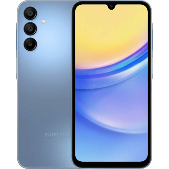 Смартфон Samsung Galaxy A15 5G (син), поддържа 2 sim карти, 6.5" (16.51 cm) AMOLED 90 Hz дисплей, осемядрен Mediatek Dimensity 6100+, 4GB RAM, 128GB Flash памет(+microSD слот), 50.0 + 5.0 + 2.0 & 13.0 MPix камери, Android, 200 g | JAR Computers Samsung SM-A156 Galaxy A15 5G 4/128 Blue