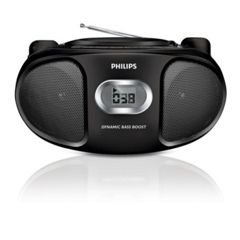 CD радиокасетофон, Philips AZ105B, черен, FM/MW стерео тунер, 2 x 1 W RMS, захранване от мрежата или батерии размер C (LR14) x 6 | JAR Computers Philips CD AZ105B, черен