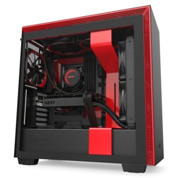Кутия NZXT H710 Matte Black/Red (CA-H710B-BR), ATX/Micro ATX/Extended ATX/Mini ITX, 1x USB 3.1 Gen 2 Type-C / 2x USB 3.1 Gen 1 Type-A, черна/червена, без захранване | JAR Computers NZXT CA-H710B-BR