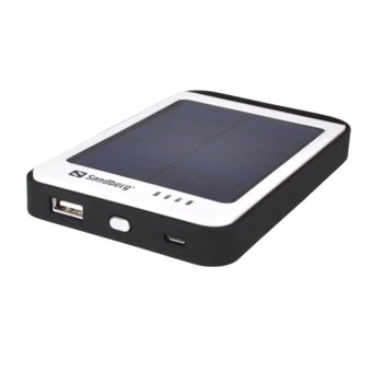 Външна батерия/power bank/ Sandberg Solar 420-15, слънчеви панели, 6000 mAh, бяло/черна | JAR Computers Sandberg Solar PowerBank 6000 mAh 420-15