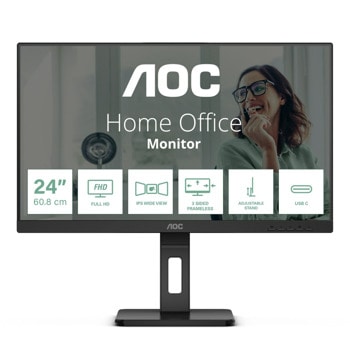 Монитор AOC 24P3CV, 23.8" (60.45 cm) IPS панел, 75Hz, Full HD, 4ms, 50000000:1, 300 cd/m2, DisplayPort, HDMI, USB-HUB, LAN | JAR Computers AOC 24P3CV