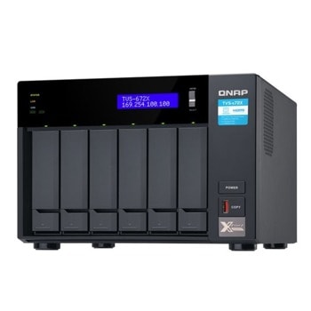 Мрежови диск (NAS) QNAP TVS-672X-i5-8G, шестядрен Coffee Lake Intel Core i5-8400T 1.7/3.3 GHz, без твърд диск, 6x 2.5"/3.5", 8GB DDR4, 3x LAN (1x 10Gb), 2x USB 3.2 Gen 2 Type C, HDMI | JAR Computers QNAP TVS-672X-i5-8G
