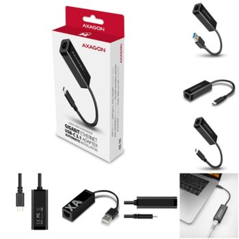 Мрежови адаптер AXAGON ADE-SRC, от USB Type C(м) към Gigabit Ethernet, черен | JAR Computers AXAGON ADE-SRC