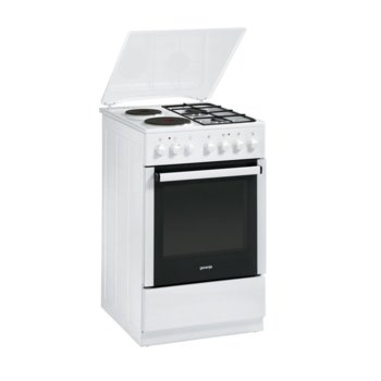 Готварска печка GORENJE K 55206 AW, клас А, 5000 W, 48л., 2 нагревателни зони + 2 газови котлона, Електрическо запалване на газовите котлони, EcoClean емайл, Таймер, бяла | JAR Computers GORENJE K 55206 AW