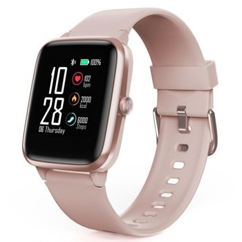 Смарт часовник Hama Fit Watch 5910 (178605), 1.3" (3.3 cm) LCD сензорен дисплей, Fitness Tracking, 14 вида спорт, IP68 защита, до 6 дни живот на батерия, розов image
