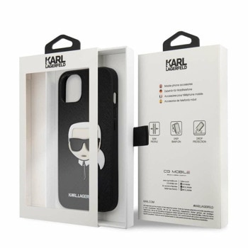 Saffiano Karl Head Leather за iPhone 13 черен