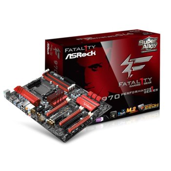 Дънна платка ASRock Fatal1ty 970 Performance, AMD 970, AM3+, DDR3 2400+(OC), PCI-E 2.0, SB7.1, Lan1000, 6x SATA 6Gb/s RAID,0,1,10, 1x M.2 SSD, 4x USB3.0, ATX | JAR Computers ASRock Fatal1ty 970 Performance