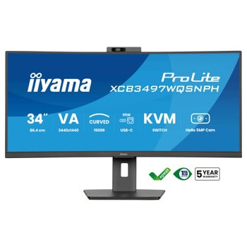 Монитор IIYAMA XCB3497WQSNPH-B1, 34" (86.36 cm) VA панел, 120Hz, UWQHD, 0.4ms, 80 000 000:1, 350 cd/m2, DisplayPort, HDMI, USB, USB-C, LAN | JAR Computers IIYAMA XCB3497WQSNPH-B1