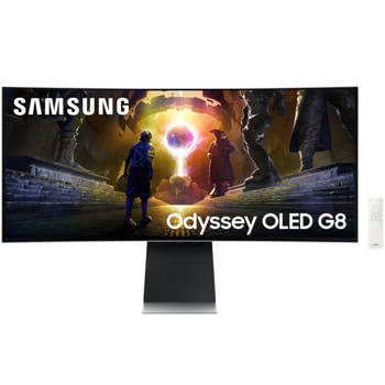 Монитор Samsung Odyssey OLED G8 G85SD LS-34DG850SU (2024), 34" (86.36 cm) OLED панел, 175Hz, UWQHD, 0.03ms (GtG), 1 000 000:1, HDR10+, 250cd/m2, DisplayPort, HDMI, USB, Wi-Fi, Bluetooth | JAR Computers Samsung Odyssey OLED G8 G85SD LS34DG850SUXDU