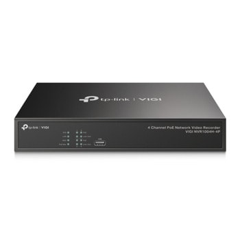 IP видеорекордер TP-Link VIGI NVR1004H-4P, 4 канала, H.265+/H.265/H.264+/H.264, 1x SATA III (до 10TB), 2x USB 2.0, 1x HDMI, 1x VGA, 1x LAN 10/100Mbps | JAR Computers TP-Link VIGI NVR1004H-4P