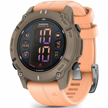 Смарт часовник Garmin Descent G2 Paloma, 1.2" (3.04cm) AMOLED дисплей, Bluetooth, ANT+, GPS, 4GB Flash памет, гмуркане до 100m, акселерометър, пулсомер, компас, термометър, Connect IQ, до 12 дни живот на батерията, Shell Pink розова каишка | JAR Computers Garmin Descent G2 Paloma с Shell Pink