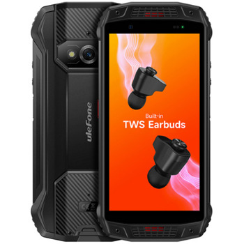 Смартфон Ulefone Armor 15 (черен), поддържа 2 SIM карти, 5.45" (13.84cm) HD+ дисплей, осемядрен Mediatek Helio G35 4x2.3GHz & 4x1.8GHz, 6GB RAM, 128GB Flash памет(+microSD слот), 12 + 13 + 16 Mpix камери, Android, в комплект с TWS слушалки, 346g | JAR Computers Ulefone Armor 15 6/128GB Black