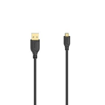Кабел Hama Flexi-Slim (HAMA-200610), от USB A(м) към USB micro B(м), 0.75m, черен | JAR Computers HAMA-200610