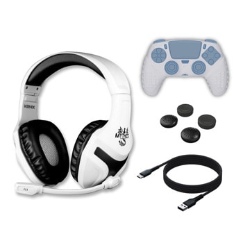 Комплект Konix KX-SP-PS5, слушалки, силиконов калъф, гумени тапи и кабел за PlayStation 5 | JAR Computers Комплект Konix KX-SP-PS5 за PlayStation 5