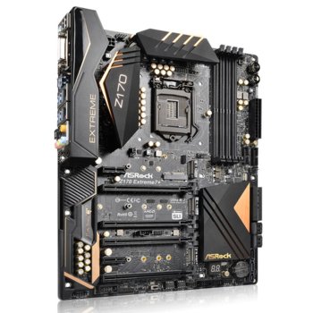 Дънна платка ASRock Z170 Extreme7+, Z170, LGA1151, DDR4, PCI-E (DP&HDMI)(CFX&SLI), 6x SATA 6Gb/s, 3x SATA Express, 3x Ultra M.2 Sockets, USB 3.1, ATX | JAR Computers ASRock Z170 Extreme7+