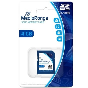 Карта памет 4GB SDHC, MediaRange MR961, Class 10, скорост на четене 15MB/s, скорост на запис 10MB/s | JAR Computers MediaRange MR961