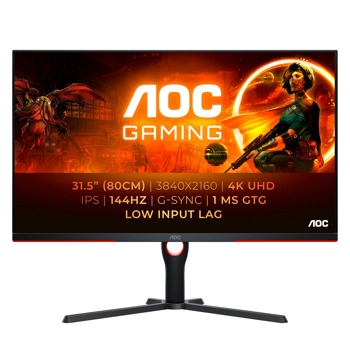 Монитор AOC U32G3X/BK, 31.5" (80.01cm) IPS панел, 144Hz, 4K/UHD, 1ms, 80 000 000:1, 250cd/m2, DisplayPort, HDMI | JAR Computers AOC U32G3X/BK