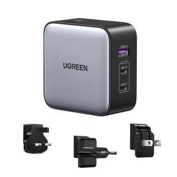 Зарядно устройство Ugreen 90409, от EU/US/UK към 2x USB C(ж), 1x USB A(ж), 20V/3.25A, сиво, 65W, QC4+ | JAR Computers Ugreen 90409