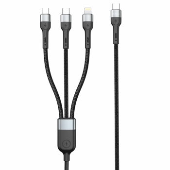 Кабел DeTech DE-51CCL, от USB C(м) към 2x USB C(м), Lightning, 1m, 60W, черен | JAR Computers кабел de-51ccl usb c m to 2x usb c m lightning