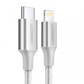 Кабел Ugreen US304, от USB C(м) към Lightning(м), 2m, 60W, бял | JAR Computers Ugreen US304