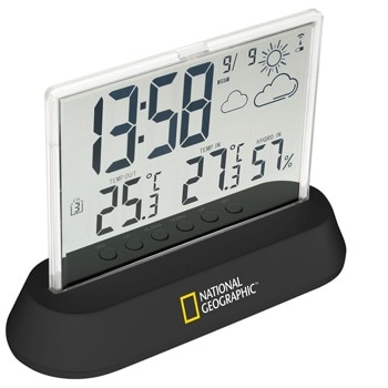 Електронна метеостанция Bresser National Geographic, вътрешна и външна температура, относителна влажност, часовник, будилник, прозрачна image