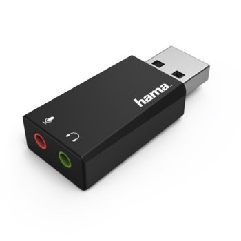 Външна звукова карта Hama 51660, 2.0, USB 2.0, 3.5mm jack, MIC jack, черна image