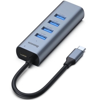 USB Хъб Baseus Enjoyment, 4x USB 3.1, 1x USB C, LED индикатор, сив | JAR Computers Baseus Enjoyment CAHUB-Q0G