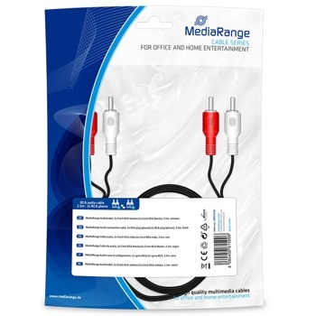 Кабел Mediarange MRCS128, от 2x RCA(м) към 2x RCA(м), 2.5m, черен | JAR Computers MediaRange MRCS128