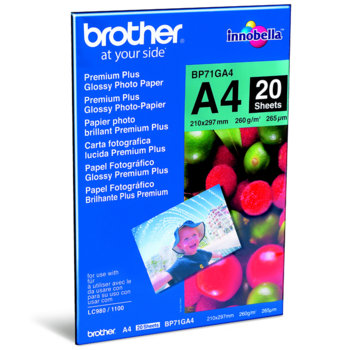 Фотохартия Brother BP-71, A4, гланцирана, 260 g/m2, 20 листа | JAR Computers ХАРТИЯ BROTHER BP-71 A4 PREMIUM GLOSSY PHOTO PAP…
