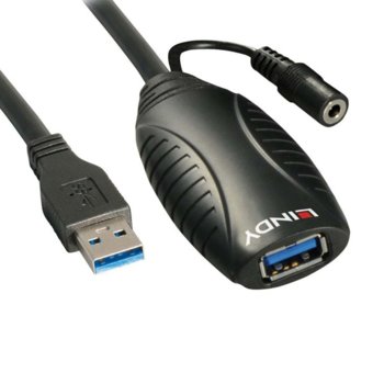 Кабел Lindy 43099, от USB Type A(м) към USB Type A(ж), 15m, черен, удължителен | JAR Computers LINDY LNY-43099 USB 3.0 Type A M / Type A F 15.0 м