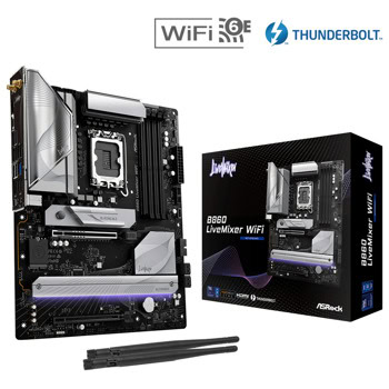 Дънна платка ASRock B860 LiveMixer WiFi, B860, LGA1851, DDR5, PCI-E 5.0 (Thunderbolt 4&HDMI), 4x SATA 6Gb/s, 1x Blazing M.2 slot, 3x M.2 slots, 1x Thunderbolt 4, 6x USB 3.2 Gen 1 Type-A, 2.5GbE LAN, Wi-Fi 6E, Bluetooth 5.3, ATX | JAR Computers ASRock B860 LiveMixer WiFi