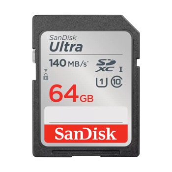 Карта памет 64GB SDXC, SanDisk Ultra, Class 10 UHS-I U1, скорост на четене 140MB/s | JAR Computers SanDisk 64GB SDXC Ultra SDSDUNB-064G-GN6IN
